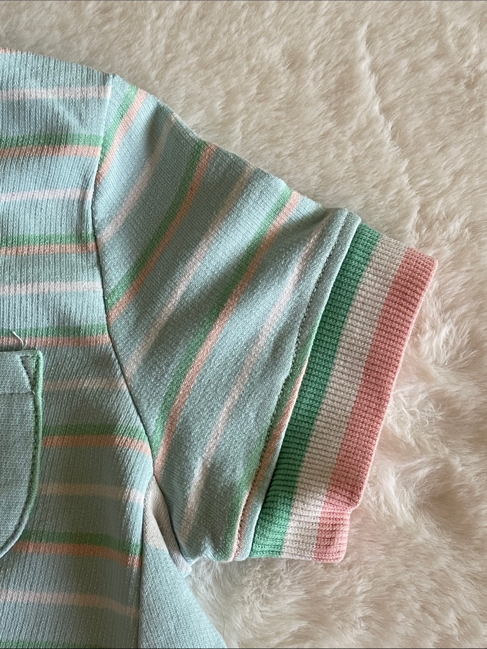 Matilda Jane Girls Aqua Stripe & Polka Dot Dress with Pink & Green trim SZ 6 - Picture 3 of 4